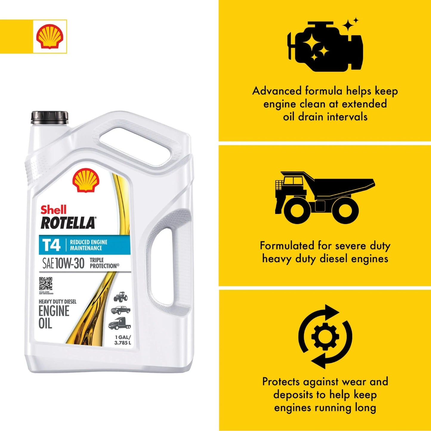 Shell T4 Triple Protection 10W-30 Diesel Engine Oil, 1 Gallon