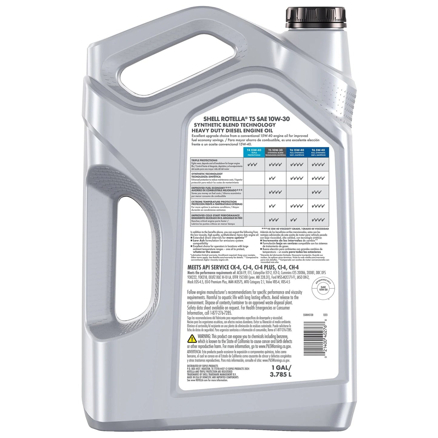 Shell T5 Synthetic Blend 10W-30 Diesel Engine Oil, 1 Gallon