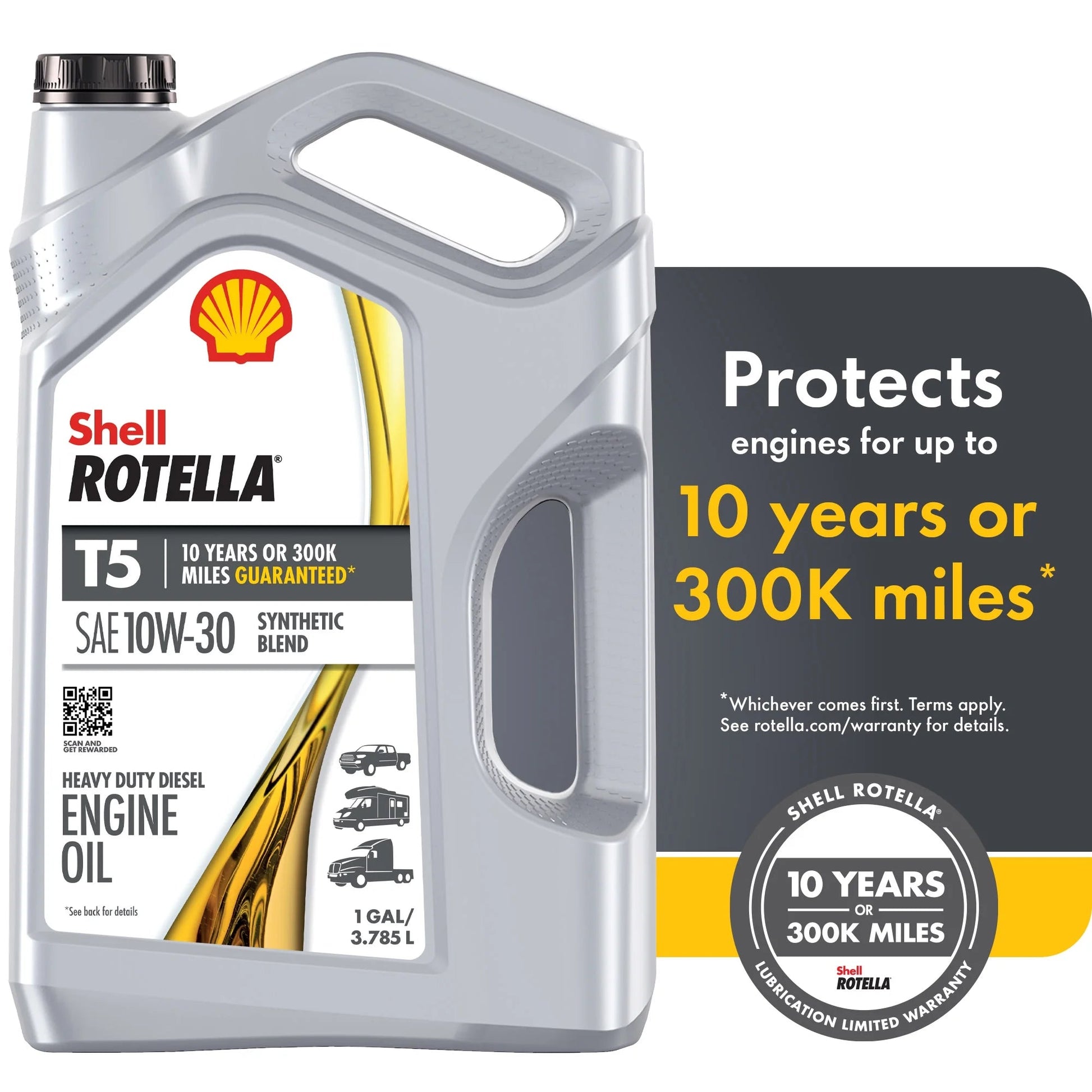 Shell  T5 Synthetic Blend 10W-30 Diesel Engine Oil, 1 Gallon